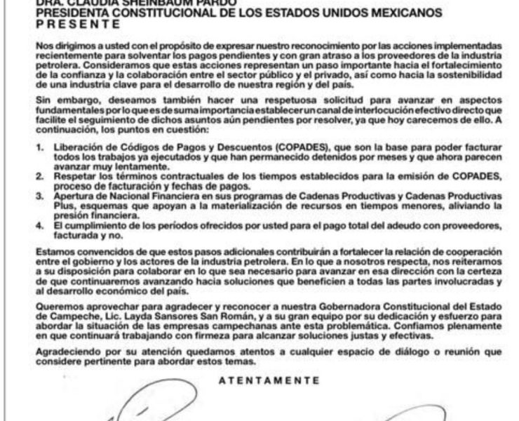 Reconocen acciones Claudia Sheinbaum para solventar los pagos a petroempresas