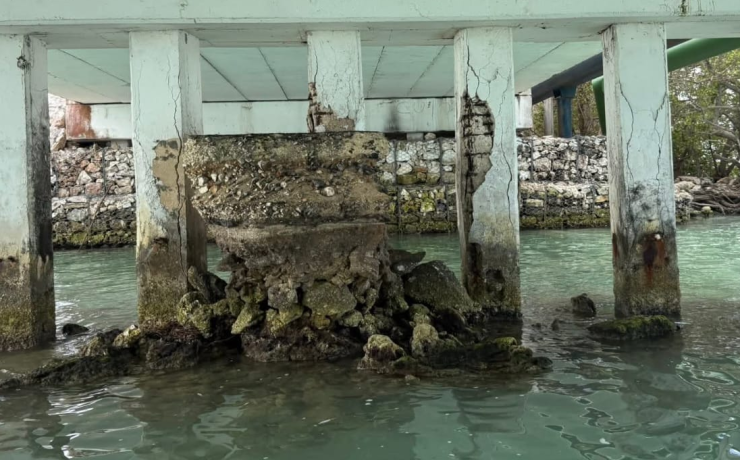 Detectan daño estructural en columnas del viaducto Sabancuy.