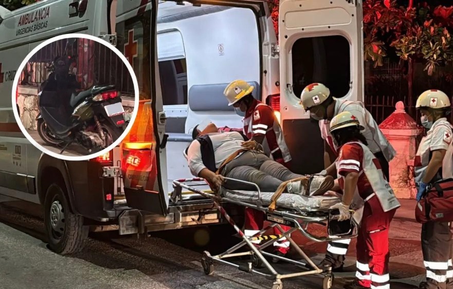 Aparatoso accidente en motocicleta en el barrio de San Francisco, Campeche.
