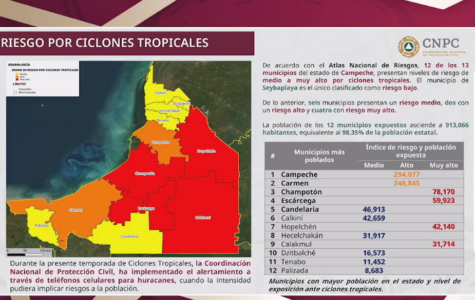 Doce municipios de Campeche en Riesgo por ciclones
