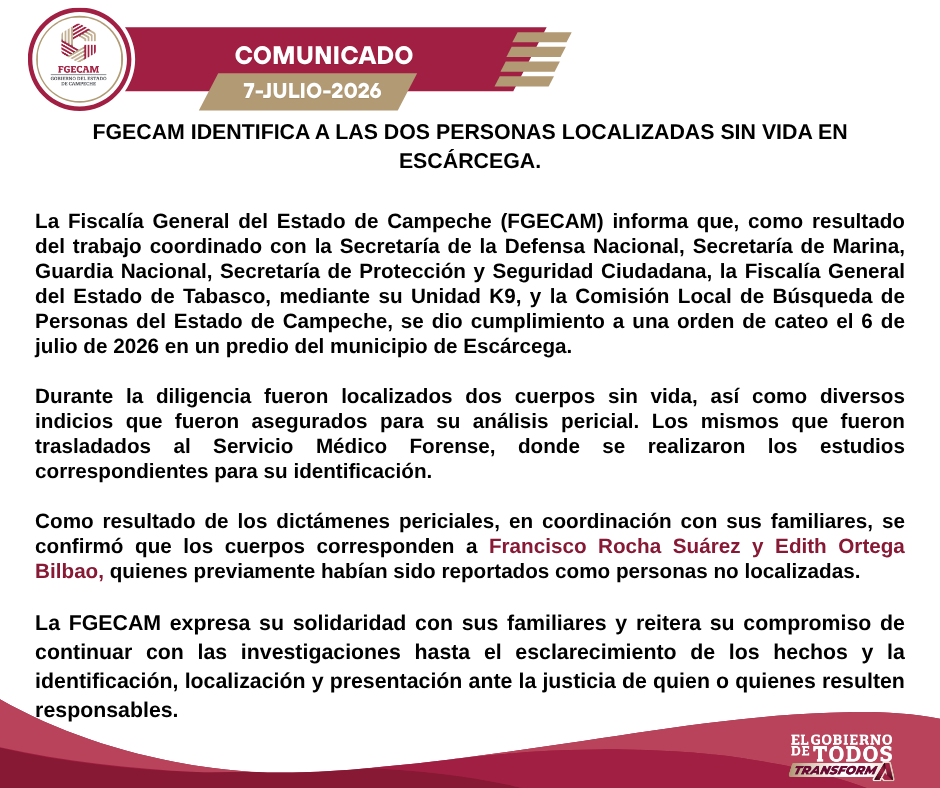 7 de julio: Fiscalía confirma la identidad de las víctimas