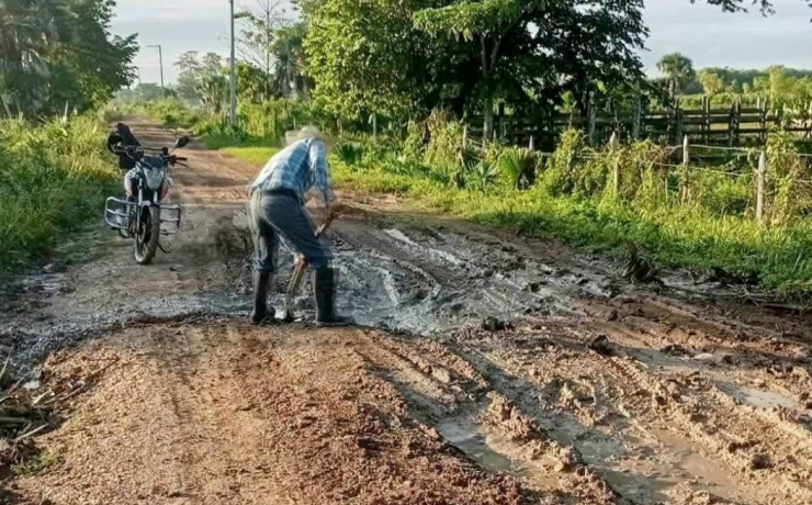 Campesinos y menonitas le entran al bacheo